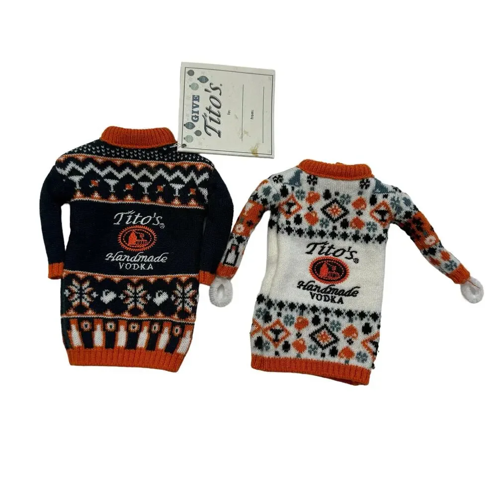 TITOS VODKA Bottle Sweaters Set of 2 White Blue Orange White